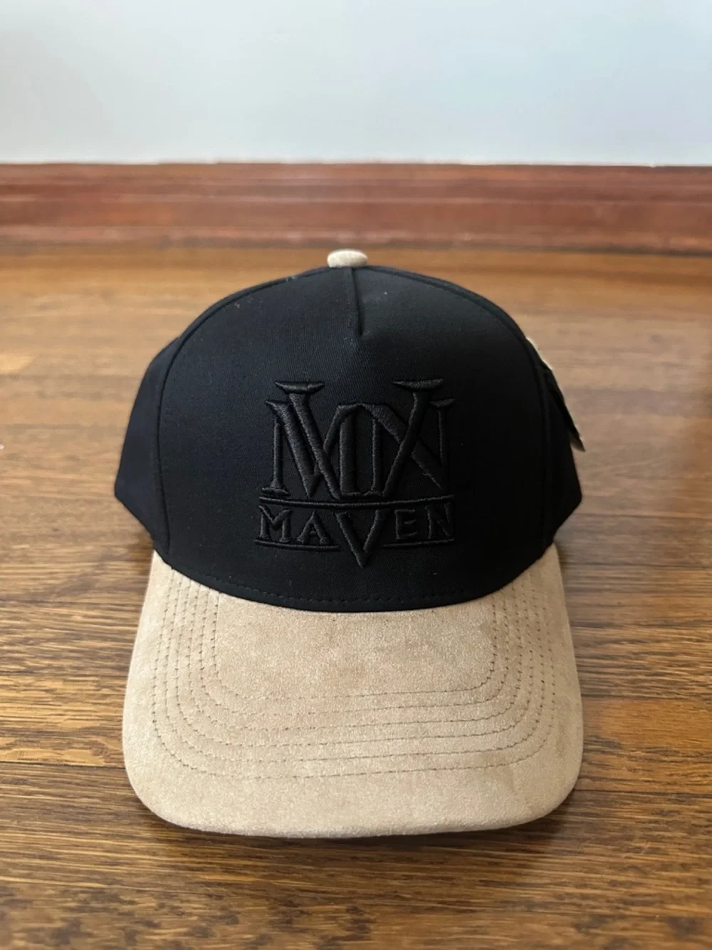 MAVEN Embroidered Logo Baseball Cap in Black and Taupe - Picture 1 of 3